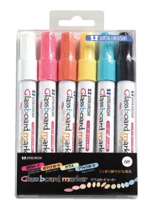 日本馬印 UMAJIRUSHI BGB-6PS 玻璃板筆 (6色) Glassboard Marker (6 Color) White, Pink, Orange, Yellow, Blue, Black